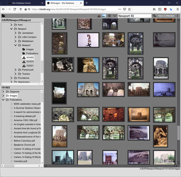 a screenshot from sitedb.org showing many images from the Newport Tower
