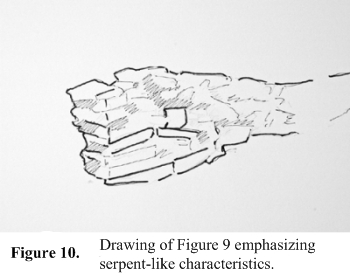 Drawing of Figure 9 emphasizing serpent-like characteristics.
