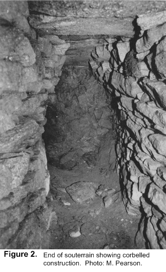 End of souterrain showing corbelled construction. Photo: M. Pearson.